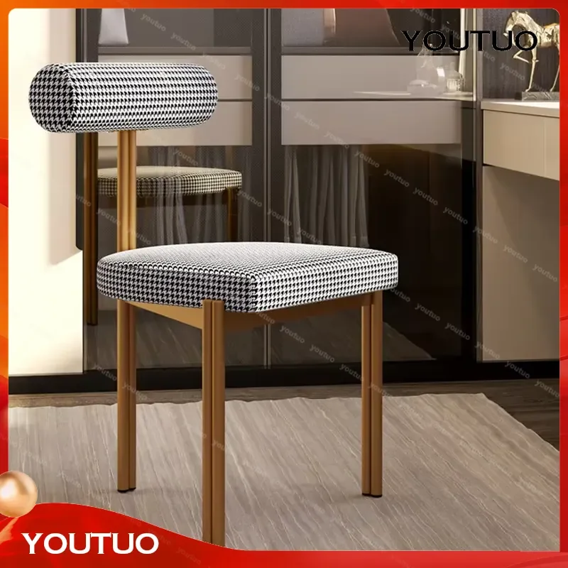 Nordic Light Luxury Flannel Dining Chairs for Kitchen Furniture Household Dining Table Chair Girls Bedroom Vanity Makeup Seat