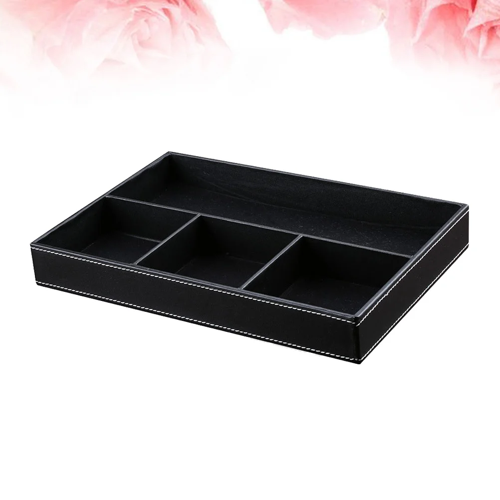 PU Storage Box Black 4 Compartments Durable Multifunctional Organizer Jewelry Storage Desktop Case for Home Office