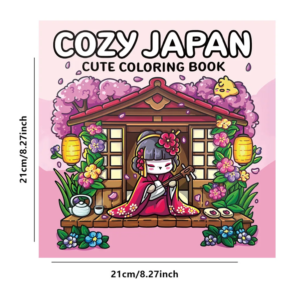 Cozy Japan Cute Coloring Book - Stress Relief And Relaxation Drawing Book for Adults and Teens