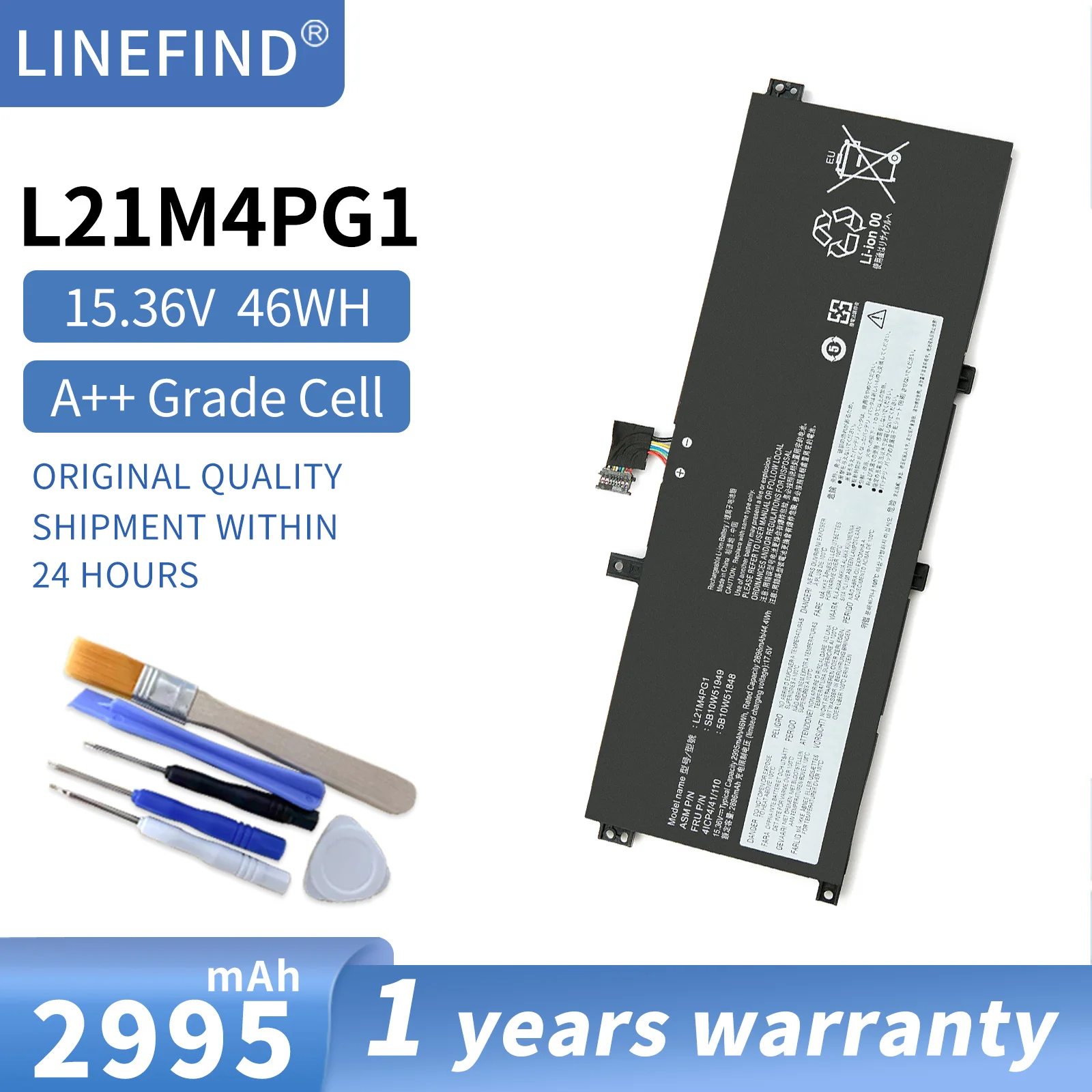 Аккумулятор L21L4PG1 для ноутбука Lenovo 5B10W51849 5B10W51850 5B10W51851 L21C4PG1 L21D4PG1 L21M4PG1 15,36 в 2995 мАч