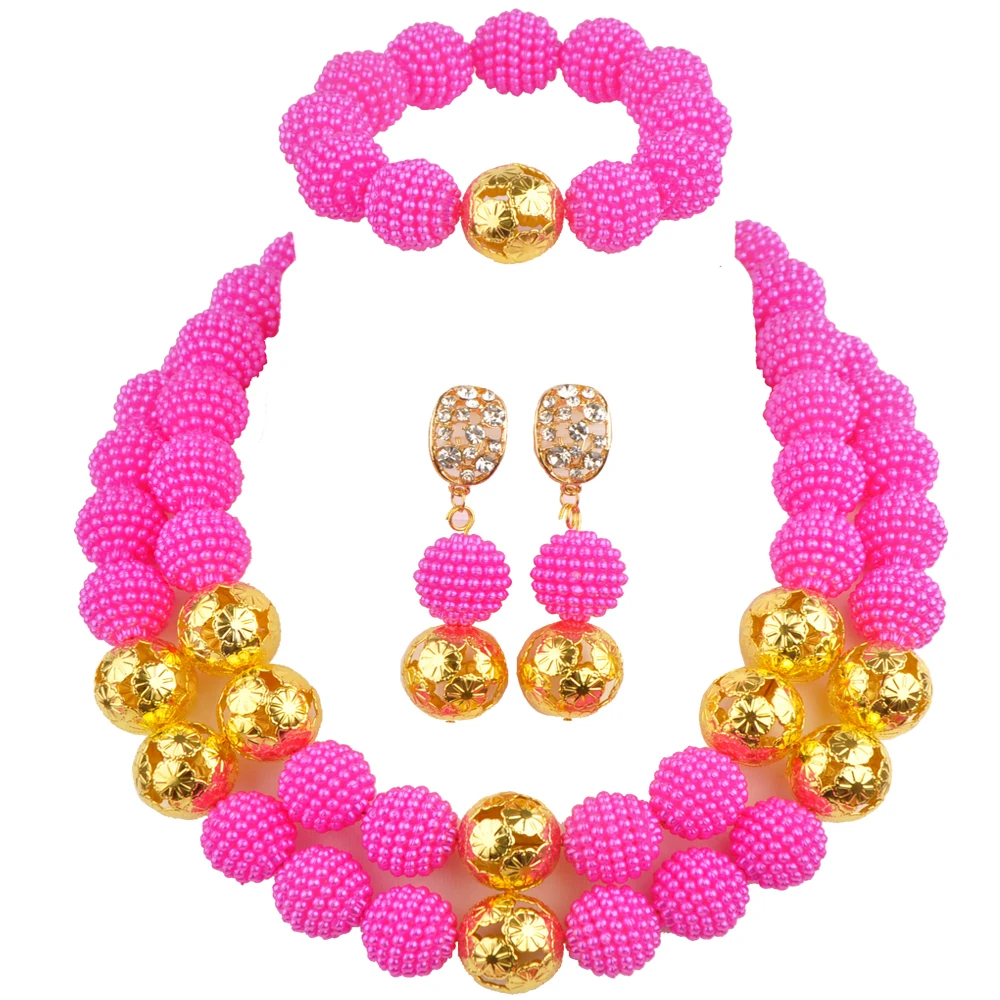 Laanc Fuchsia Pink African Wedding Collection Necklace Jewellery Nigeria Jewelry Set  Necklace Bridal Set