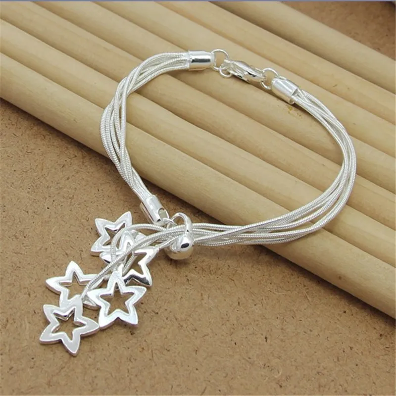 

925 Sterling Silver Five Snake Chain Star Bracelet For Women Wedding Party Fashion Charm Jewelry