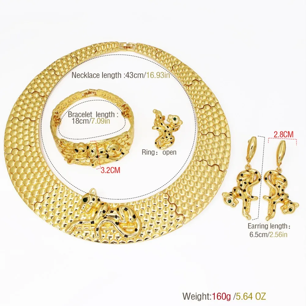 Luxury 18K Gold Plated Big Jewelry Set Leopard Necklace Chunky Bangle Bracelet Animal Shape Earring Ring Dubai Jewelry Gift 2025 view 2