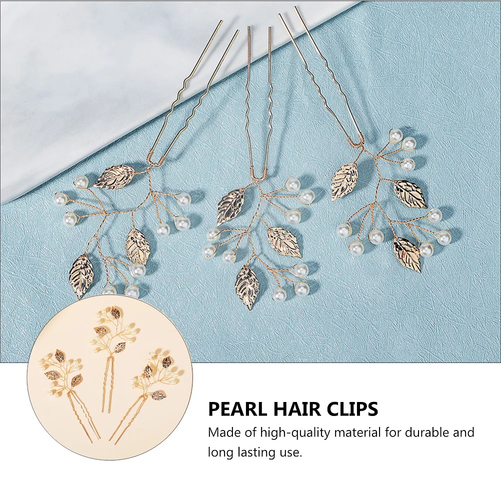 

3 шт., заколки для волос с жемчугом, U-образные листья, палочки для волос, аксессуары для волос для подружки невесты, стильный головной убор для свадебной вечеринки