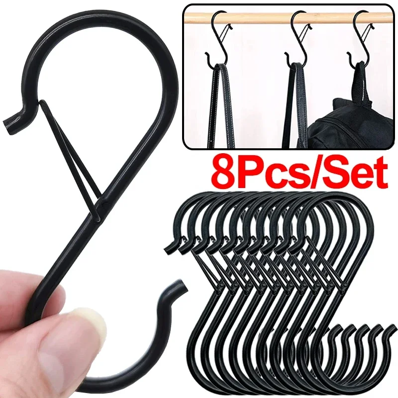 2/8pcs Metal S-Shape Hook Garden Hanging Clasp Kitchen Pot Rack Room Bags Clothes Towels Closet Rod S Hanger Hooks with Buckle