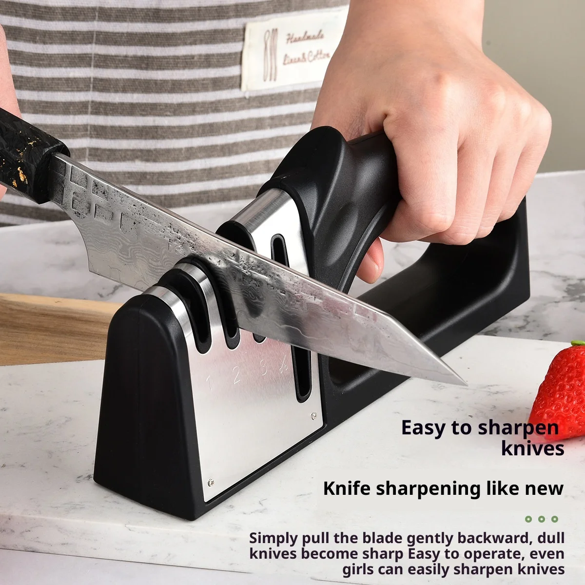 Affilacoltelli e forbici professionali 4 in 1 Affilacoltelli manuale rapido ed efficiente Base antiscivolo ABS durevole per la cucina domestica