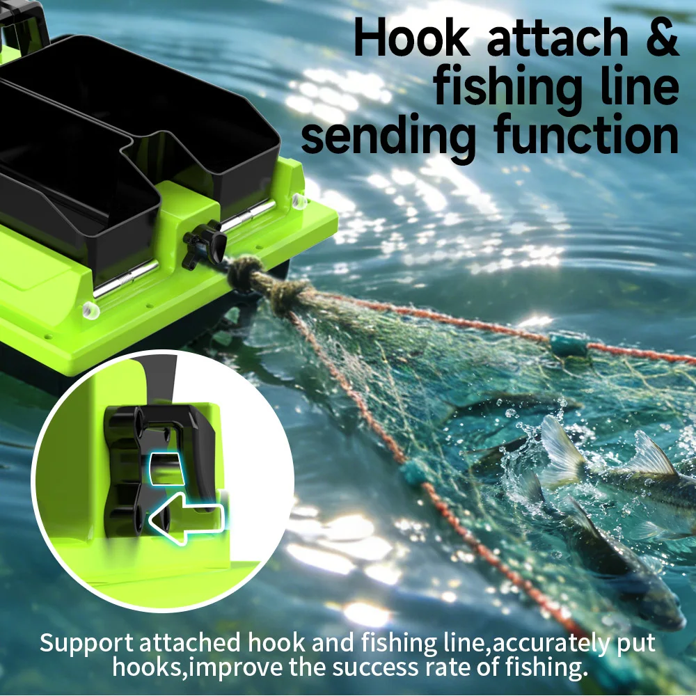 53CM Sonar Fish Finder Fixed Speed Cruise Nesting Boat 3KG Load Dual Hopper Fishing Bait Boat Remote - usage example