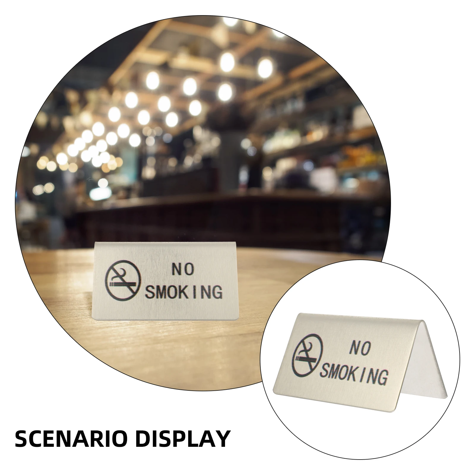 Stainless Steel Board Indoor Table Top Sign No Smoking Indicator Signboard For Restaurant Office School Club Stackable