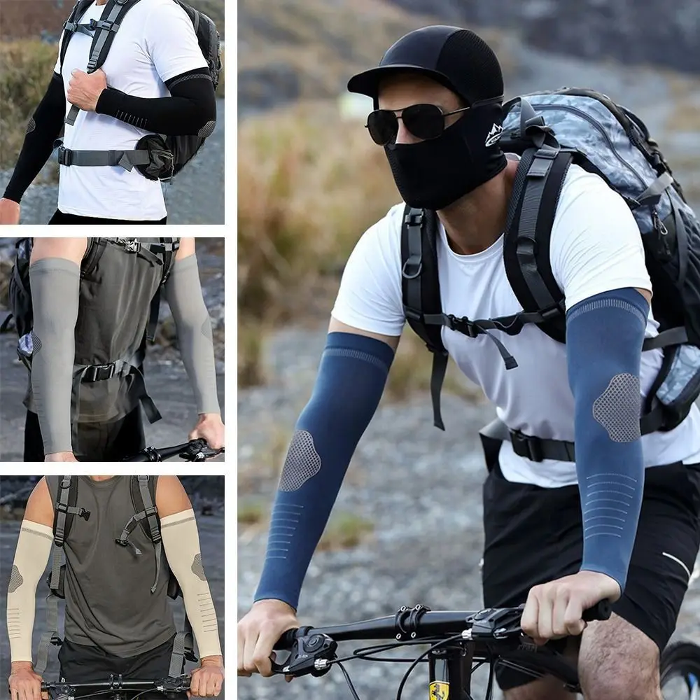 

2Pcs Ice Silk Sunscreen Sleeves Elastic Sweat-absorbent Men's Sports Arm Guards Quick-drying Breathable Cooling Sleeves Cover