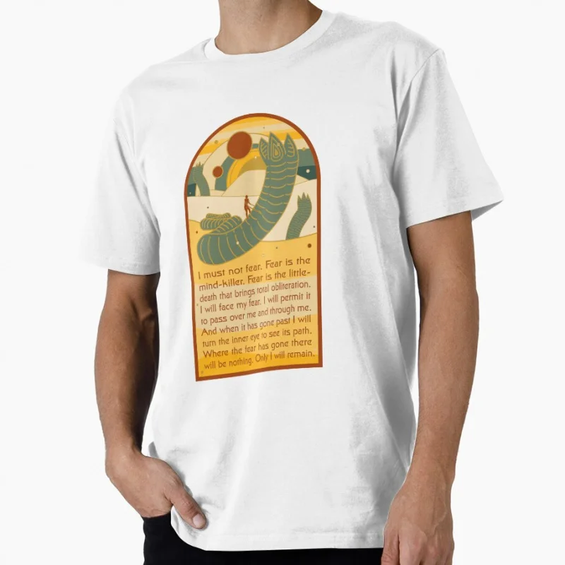 

Litany against fear Sandworm Vintage Spice Planet Sci fi Gift T shirt for man Large size Tops Retro Dune Graphic Print Clothes