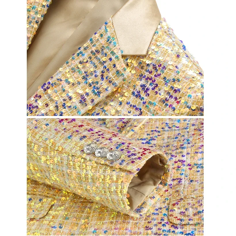 Gold Luxury Men's Glitter Sequin Blazer,Wedding Party Dress Jacket,Asian Size Blazer,Fashion Slim Top