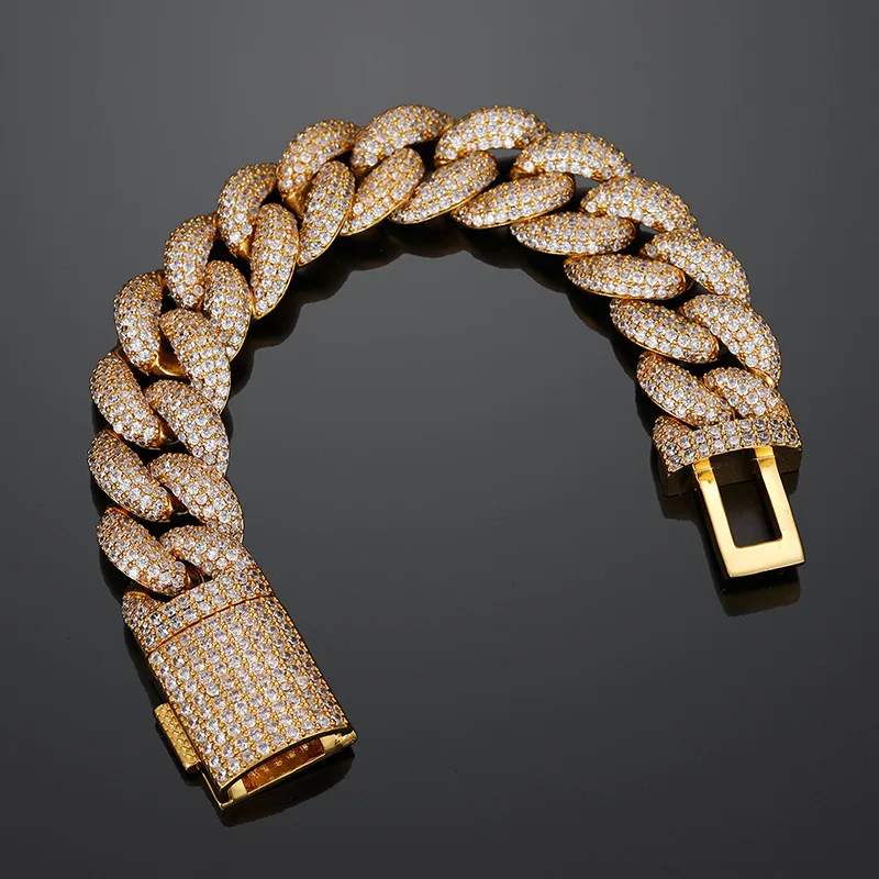 

Iced Out Cuban Link Bracelet, Unisex Full Paved CZ Hip Hop Jewelry, Rapper Bling Accessory