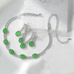 Bilincolor Green Round Cubic Zirconia Necklace and Earring Set for Women