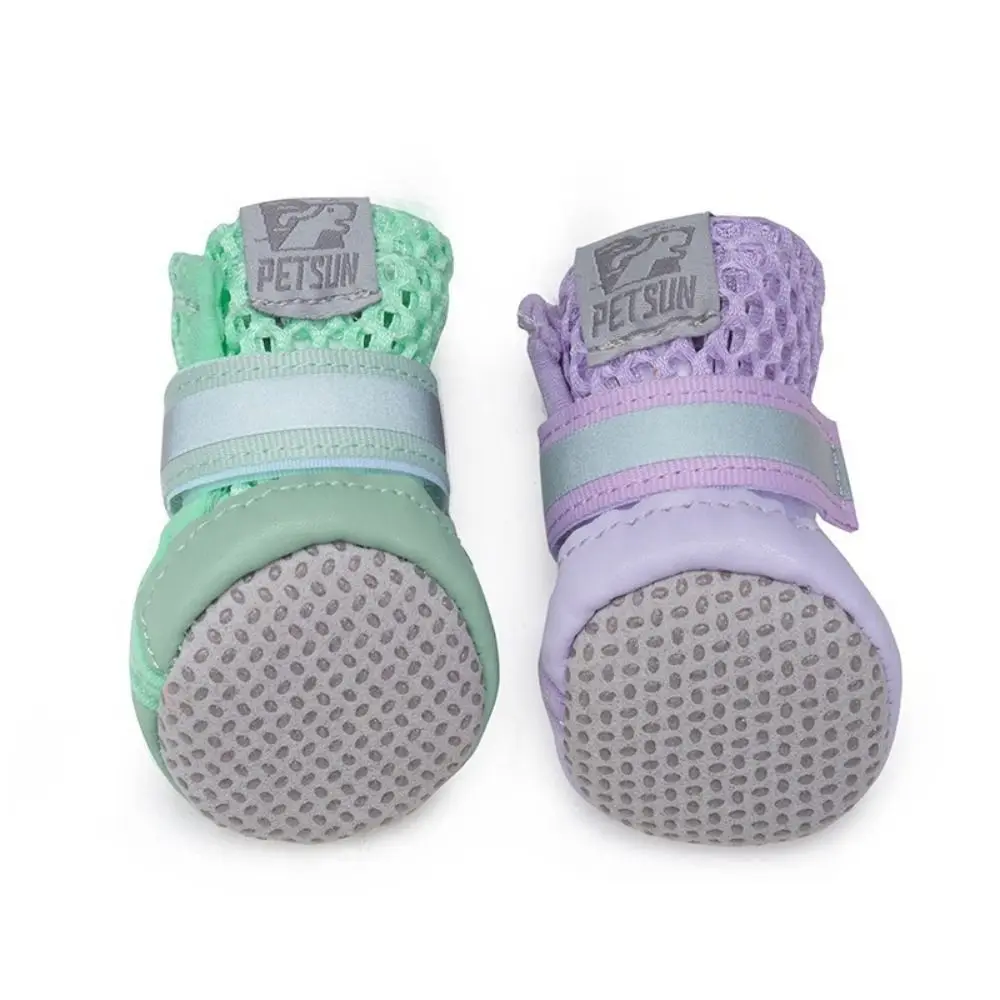 

4Pcs Fashion Breathable Mesh Dog Shoes Soft Sole Reflective Pet Dog Sandals Wear Resistant Anti Slip Net Foot Covers Outdoor