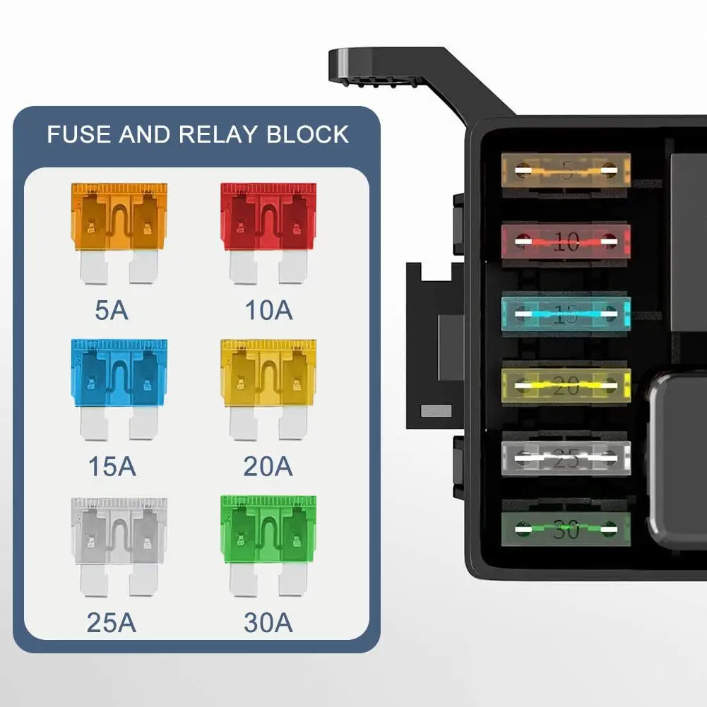 Automotive relay fuse box 12V/24V modified for automotive use with wire harness fuse box, automotive 6-way fuse box