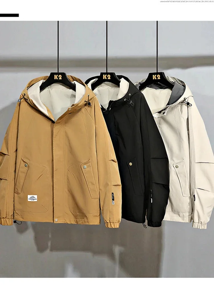 Korean Fashion Hooded Cargo Jacket Men Autumn Winter Loose Jackets Men Casual Coats High Street Hoodie Winter Jacket Men Outwear