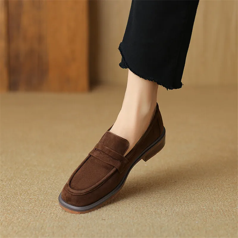 New Spring Suede Leather Women Shoes Casual Slip-On Loafers Comfortable Simple Shoes Square Toe Shoes Woman Zapatos De Mujer