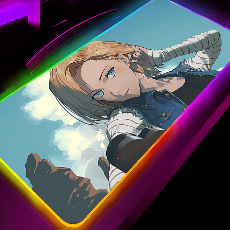 RGB-Mauspad, Dragon Ball, Android, 18 Gamer, großer Computer, erweitertes Spiel, LED-Mauspad, Schreibtischunterlage, Tastatur, Gummi-Hintergrundbeleuchtung, Teppich