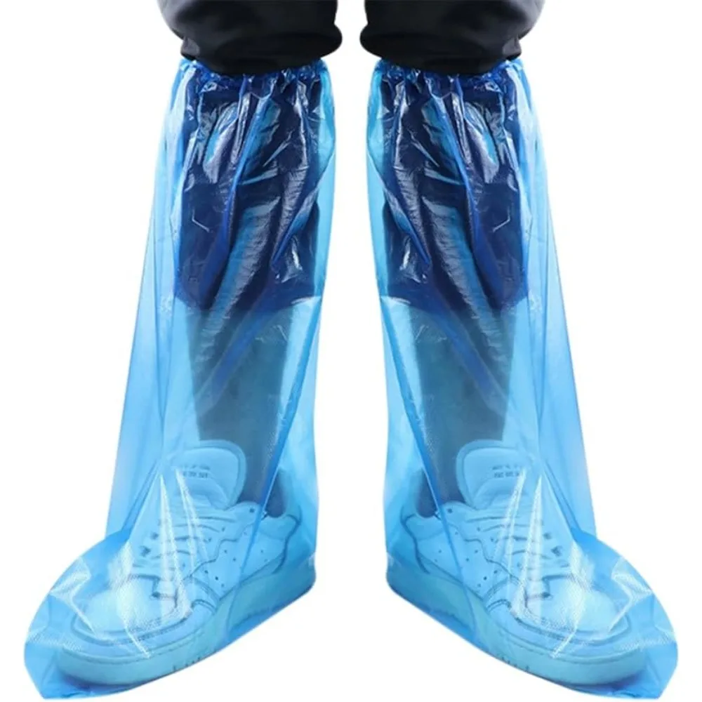 

Disposable Shoe Covers Blue Rain Shoes and Boots Cover Plastic Long Shoe Cover Clear Waterproof Anti-Slip Overshoe for Women