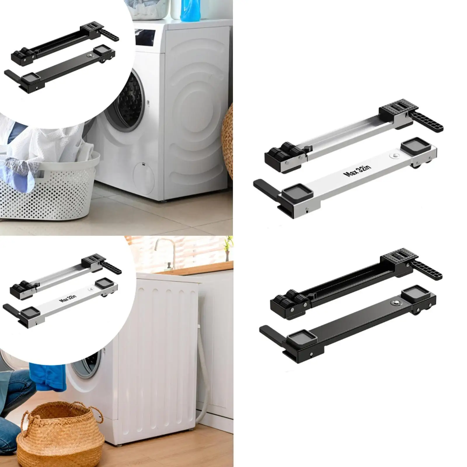 2x غسالة تدعم دعم مقاوم للرطوبة حتى 300 كيلو جرام (660 رطل) بكرات متنقلة متعددة الوظائف قابلة للتعديل