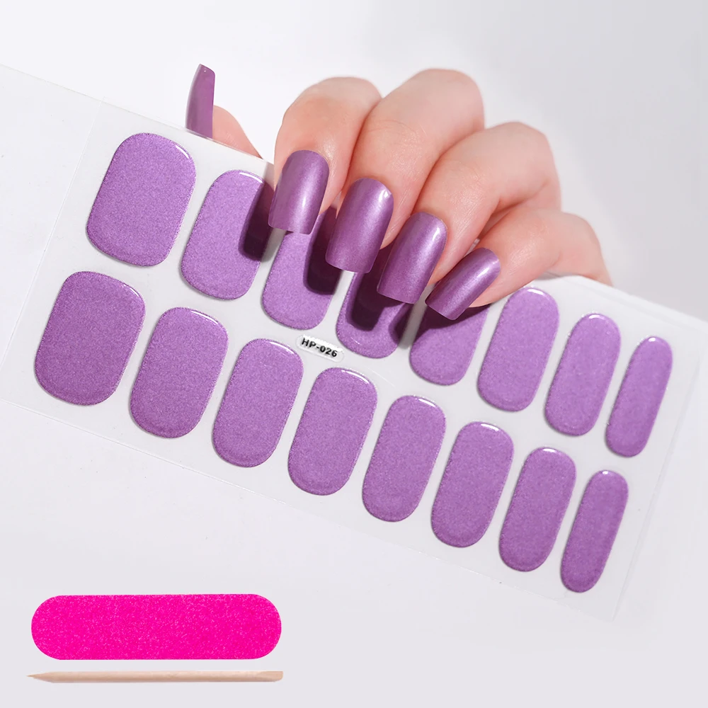 16Tips Soild Color Nude Pink Semi-Cured Gel Nail Sticker Long-Lasting UV Nail Sticker Full Cover UV/LED Extension Gel Nail Foil