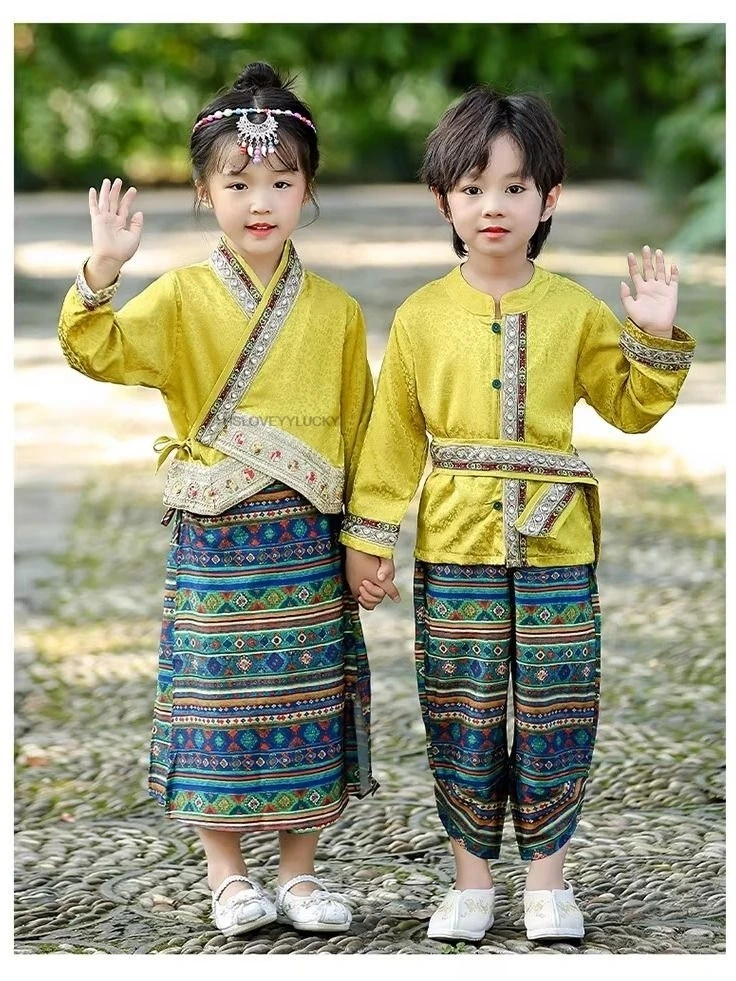 Thai Clothing Dai Ethnic children's Clothing  Minority Dress Boys' And Girls' Performance Costumes Thailand Travel Set
