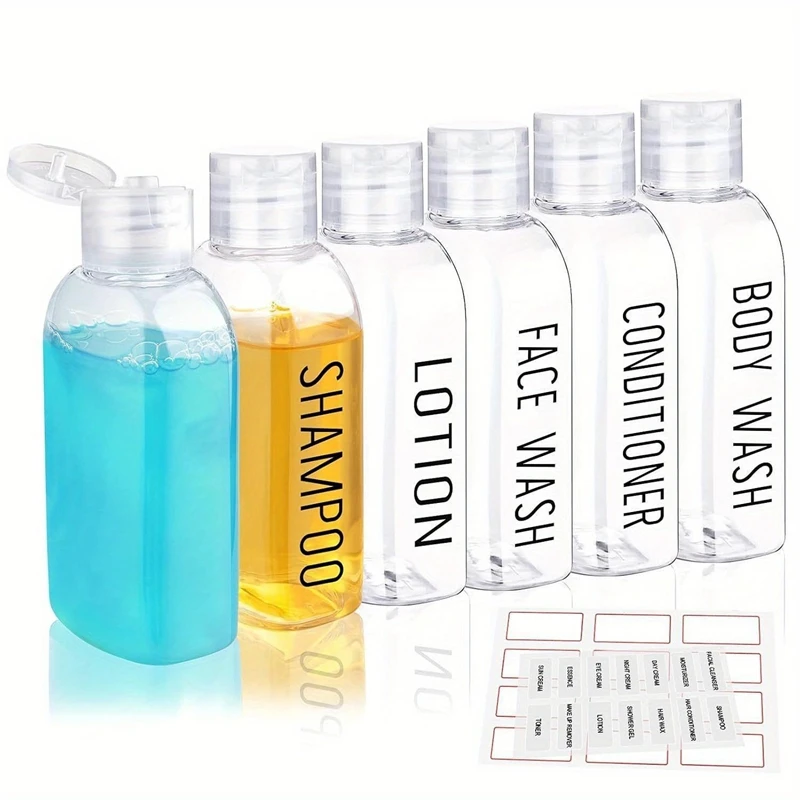

4pcs 100ml Transparent Travel Bottles with Labels & Bag Portable Empty Shampoo Dispenser Multi-Use Squeeze Containers