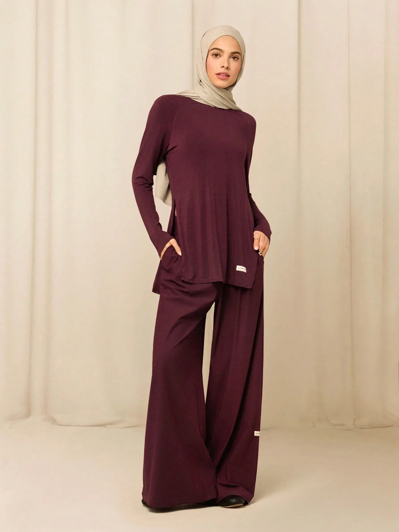 

Silky Soft Modal T-Shirt With Side Slits And Wide Leg Pants Set Casual Daily Wear