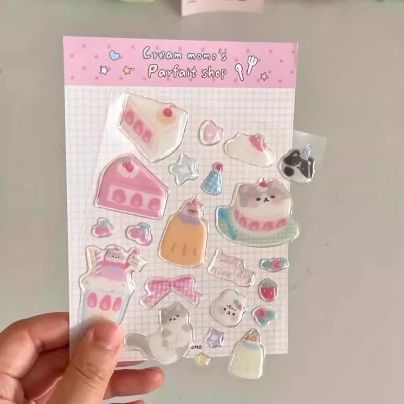 Cute Cartoon Sweety Cat Jelly Relief Stickers Girlish 3D Epoxy Resin Decal for Phone Case Tablet Camera Kawaii Kitten Decoration