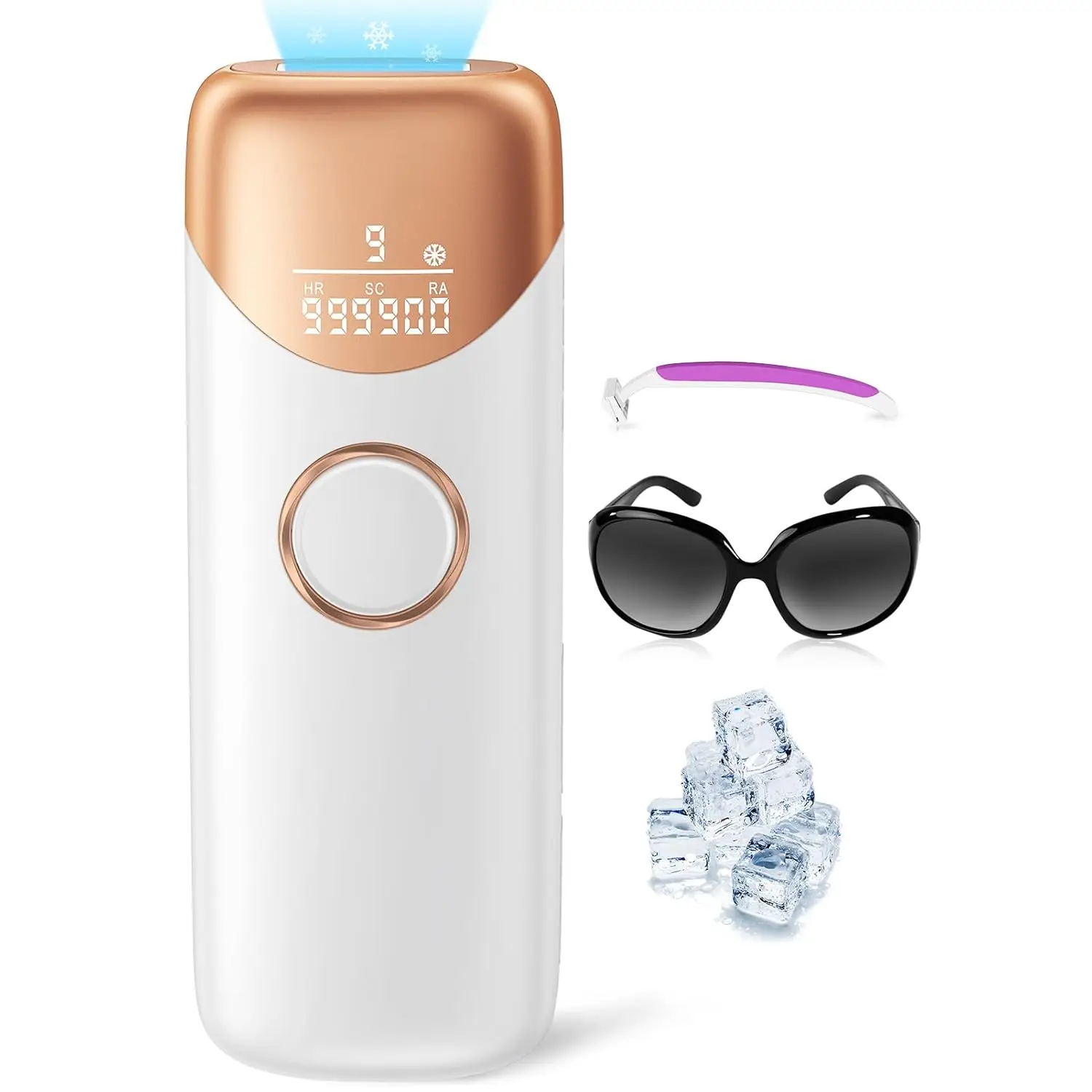 

Painless IPL Laser Hair Removal Device 3-in-1, Ice Cooling, Permanent Hair Remover for Face & Body, Gold