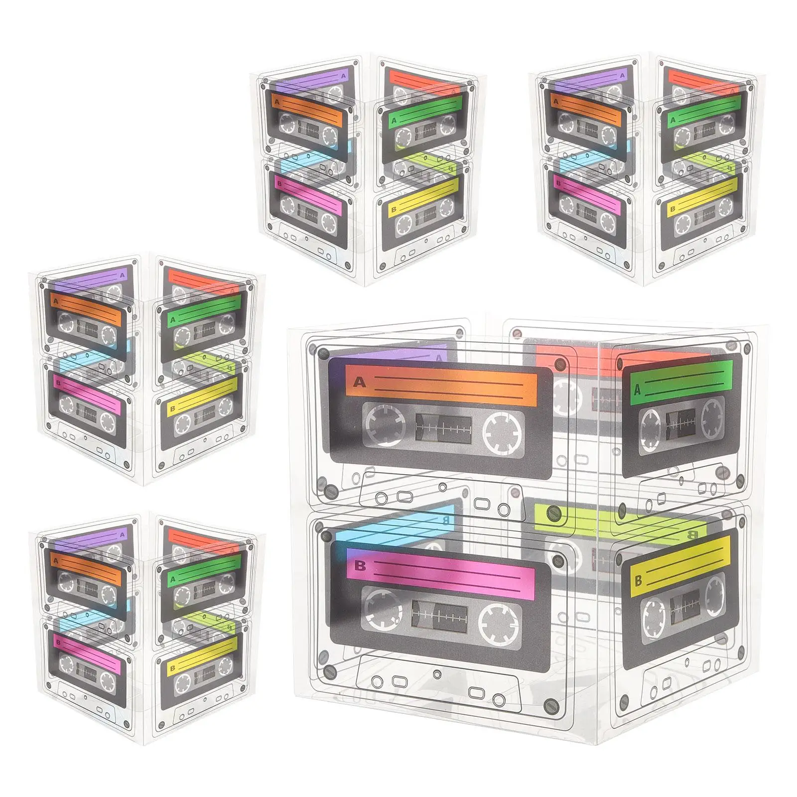 

5 Pcs Party Favor Box Cassette Tape Decor 12 3X12 3X12 8CM Birthday Supplies Plastic Music Gift Packaging Boxes Candy Treat Bags