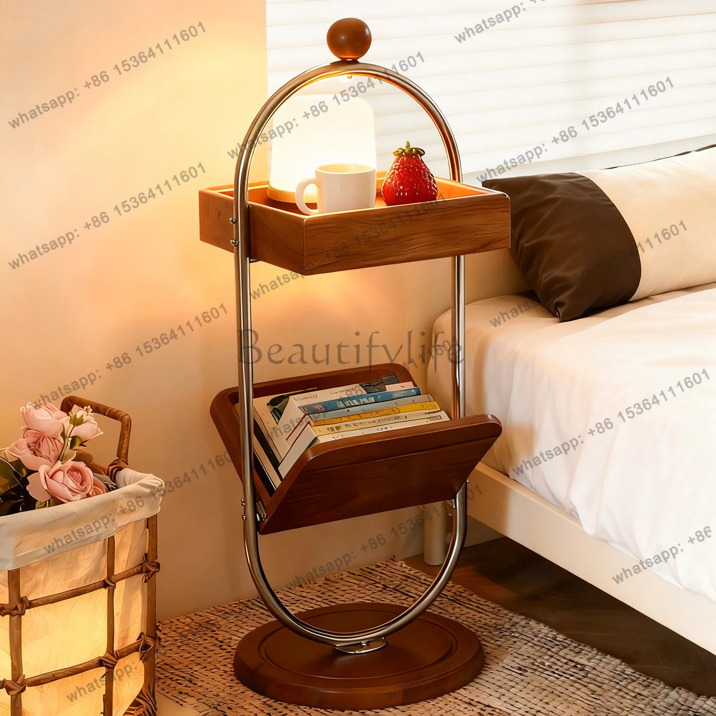 FG bedside table replaces solid wood and ancient style tea edge with extremely narrow sofa storage and removable small bookshelf