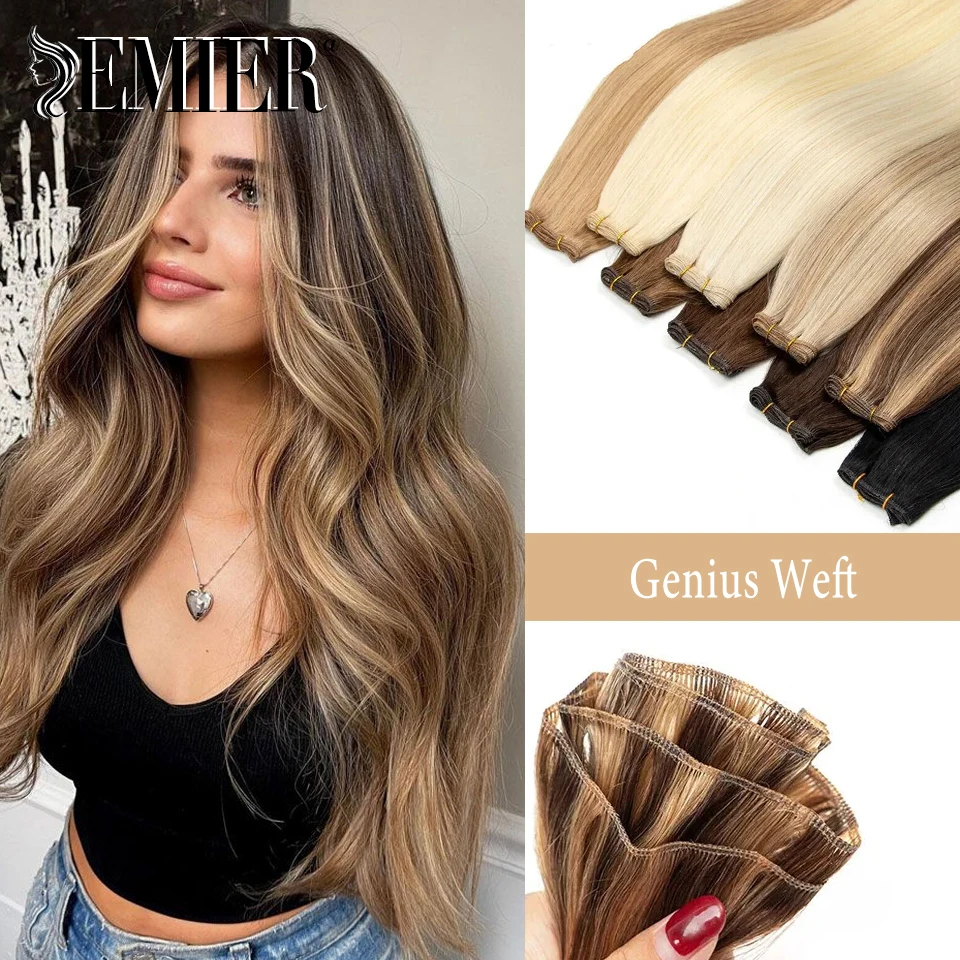 عبقرية لحمة شعر مستعار بشري 100 جرام مزدوج مسحوب أسود براون أومبير حزمة غير مرئية مستقيم عذراء لحمة شعر كامل نسج