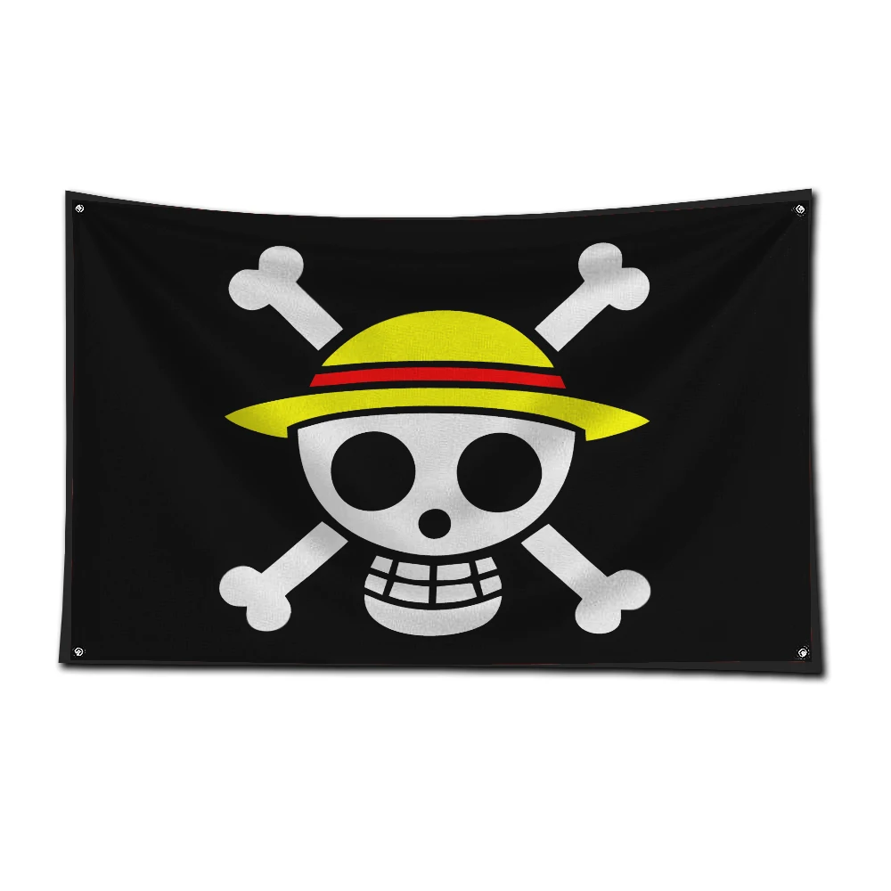 Poliéster Impressão Digital Banner, Esqueleto, Jolly Rogers, One Pieces Bandeira, Sala de estar, Wall Art, Interior, Quarto, Tapeçaria, 3x5 pés