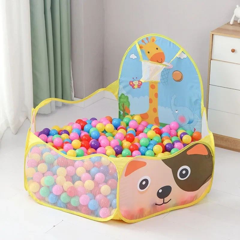 Children's Ocean Ball Pool Tent Portable Foldable Baby Playpen with Basketball Stand Ball Pit Pop-Up Play Tent