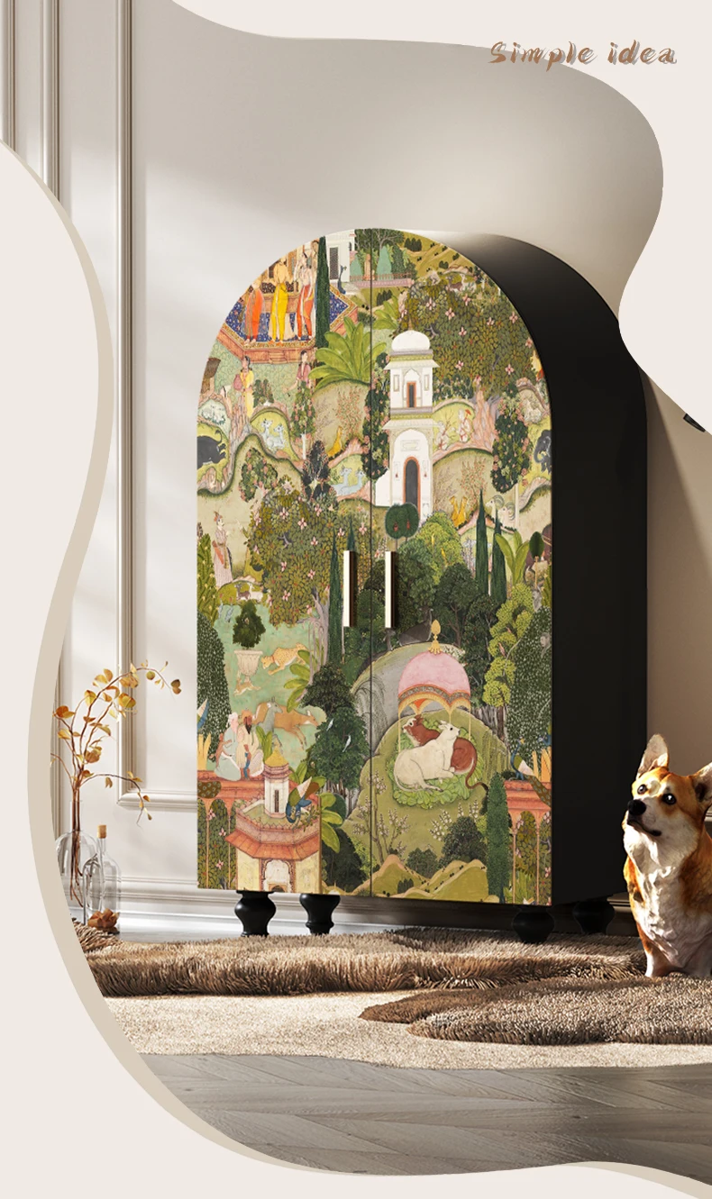 北欧風の牧歌的な塗装を施した無垢材のワードローブ、両開きの寝室用ワードローブ