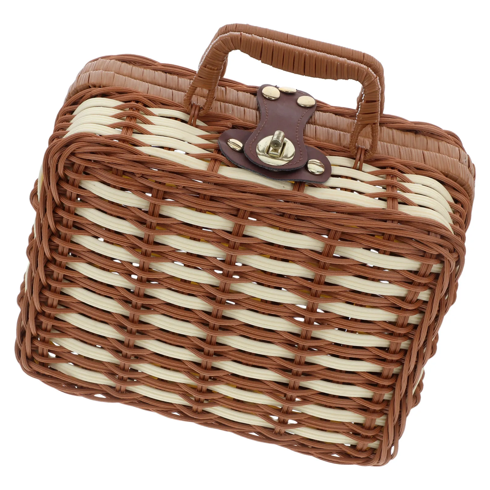 

Imitation Rattan Suitcase Storage Basket with Lid Picnic Hampers Vintage Decor Woven Baskets Large Capacity Durable Material