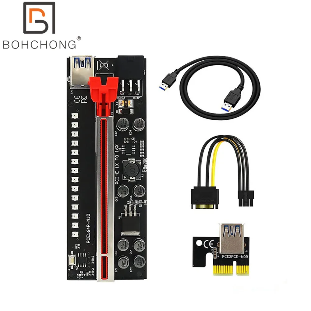 Nowa wersja V011PROPlus 1X PCI-E X16 PCIE Riser GPU 6Pin Adapter Cable USB3.0 PCI Express Extension Riser Card