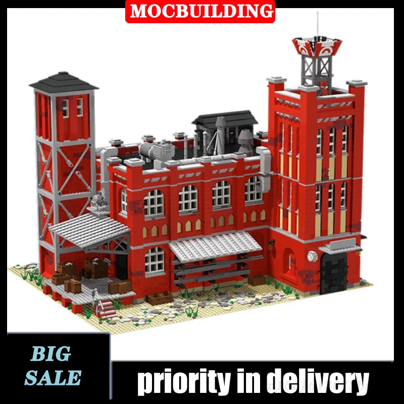 Big Old Red Factory Industrial Model Building Block Assembly MOC Town House Assembly Collection Series Educational Toys