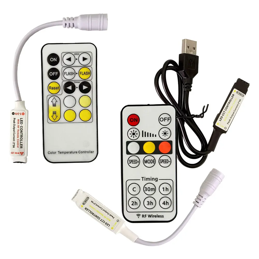 

15/16Keys LED CCT RF Controller USB/DC Mini Wireless Remote Dimmer 5050 2835 Dual Color WW+CW LED Strip Light 5V-24V DC