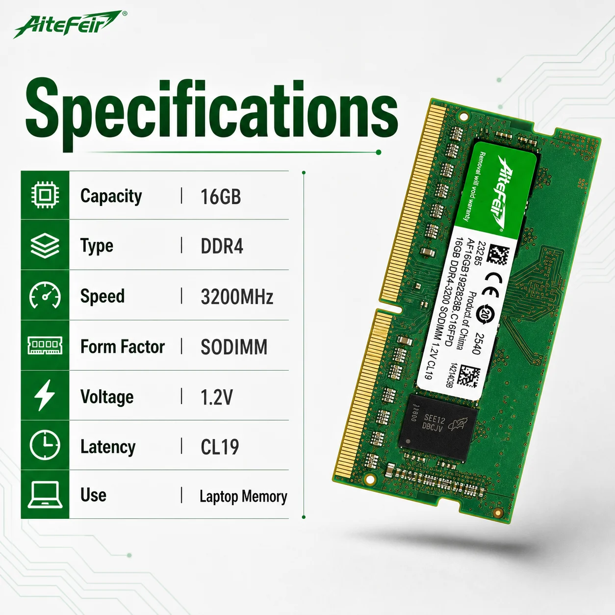 AiteFeir 4 ギガバイト 8 ギガバイト 16 ギガバイト DDR3 DDR4 3200MHz SODIMM ラップトップ RAM 1.2V ノートブックメモリ互換インテル AMD デル HP レノボ Asus エイサー用