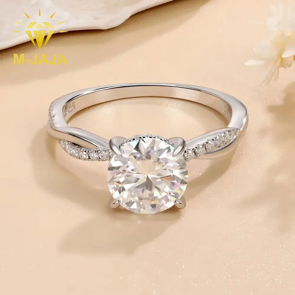 M-JAJA 2CT Moissanite Engagement Ring for Women 925 Silver Twisted Band Infinity Promise Wedding Ring Anniversary Jewelry Gift