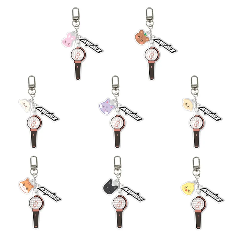 Kpop 3 шт./компл. брелок для ключей Ateez, световая палочка, мультяшная двухсторонняя печать, автомобильный брелок для ключей, сумка, подвески Hongjoong Seong Fans, подвески