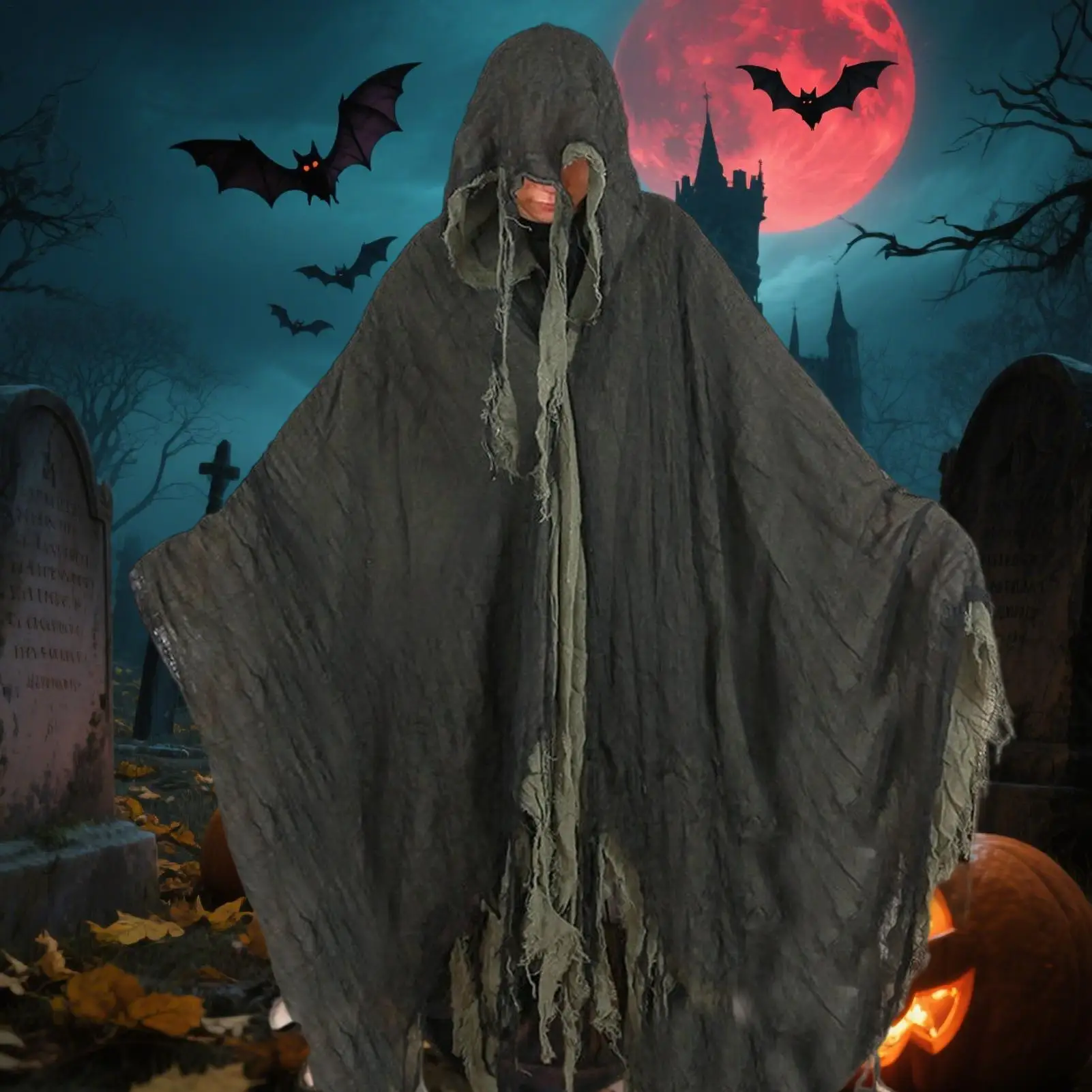 

Плащ с капюшоном, накидка на Хэллоуин с капюшоном, карнавальный костюм, плащ-призрак для маскарада, путешествий, праздника, дома, карнавала, ежедневного вампира