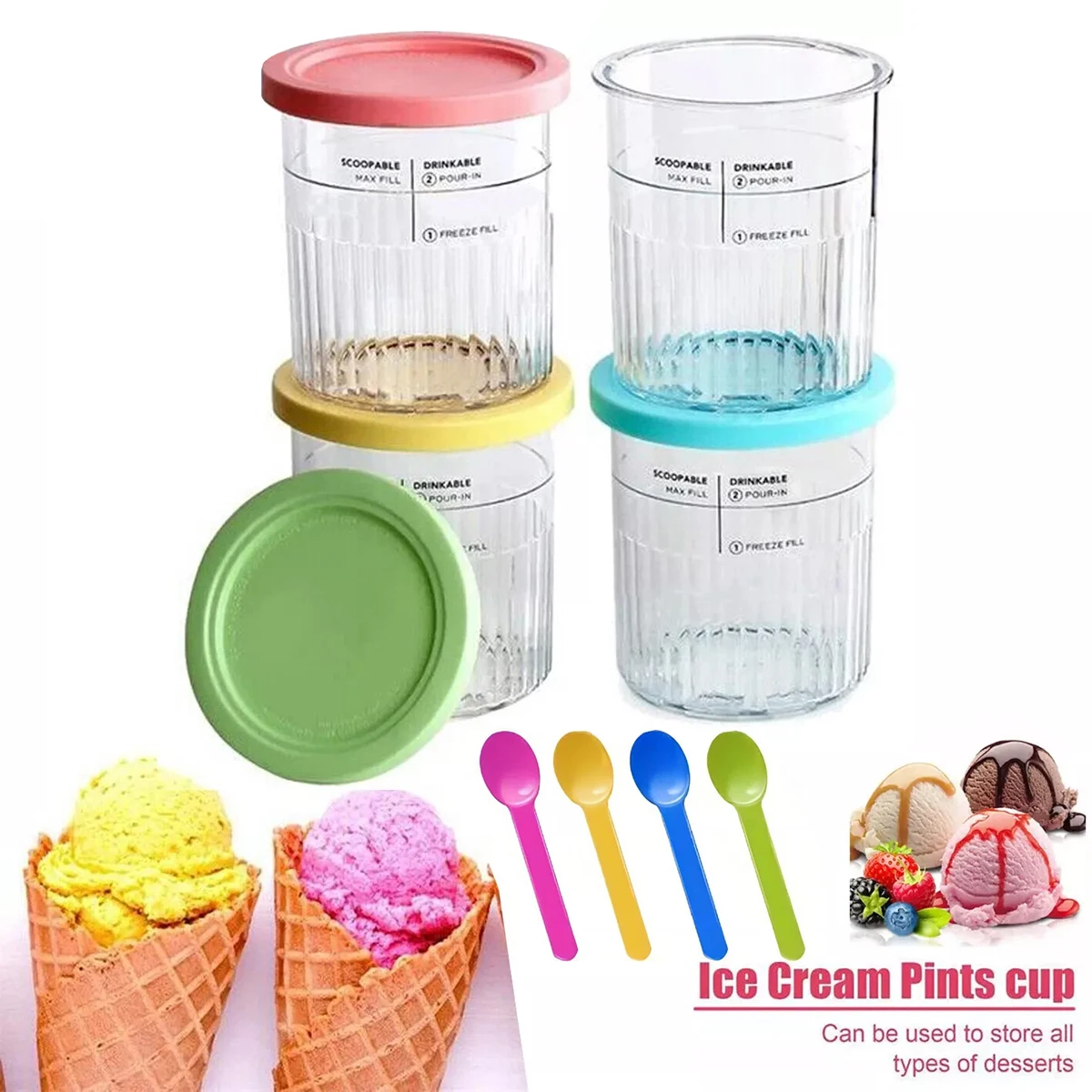 

4 Pcs Ice Creamer Maker 24 Oz Ice Cream Containers Cups Jars Set Smoothie Pot Compatible with NC501 NC500 Series