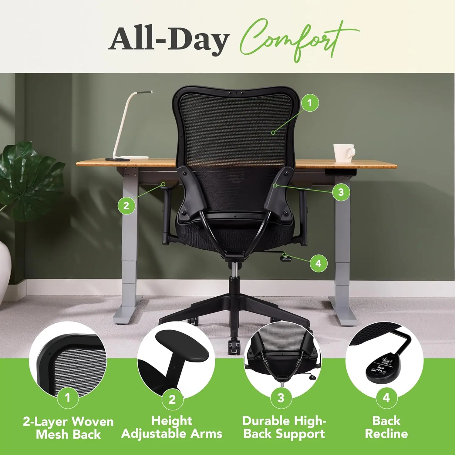 Wave High Back Office Chair Ergonomic Office Chair with Breathable Back Mesh Desk Chair With Wheels and Arms