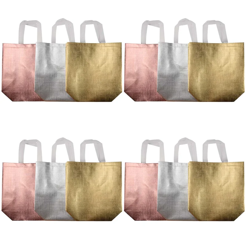 EF-12 Pcs Gift Bags Christmas Shopping Tote Bag Present Bags Glossy Reusable Gift Bags For Party Wedding