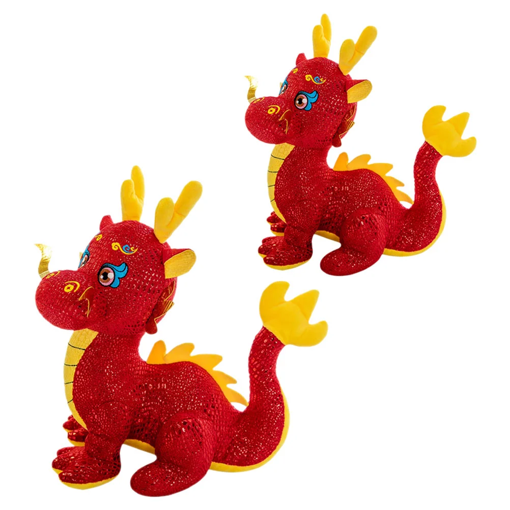 2 Pcs Dragon Plush Toy Chinese New Year Mascot Stuffed Animals Louse Lovely Kawaii