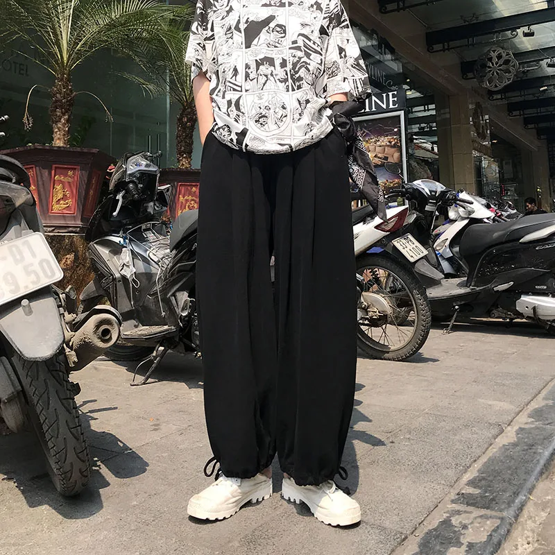 Celana Harem Pengendara Sepeda Motor Uniseks Celana Olahraga Hip Hop Streetwear Pria Celana Panjang Tari Pas Longgar Besar Celana Pasangan Manset Tali