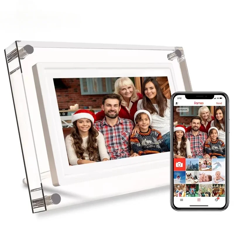 Digital photo frame, 1080x720 touchscreen, easy to share photos and videos through the app and send via email